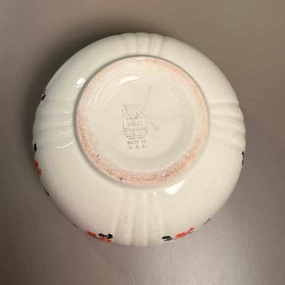 Hall’s 2 Qt Stoneware Bowl - Vintage Red & Black Poppy Design - 1940s Art Deco - Picture 5 of 7